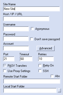 This is a typical FTP client site manager layout for entering FTP details.